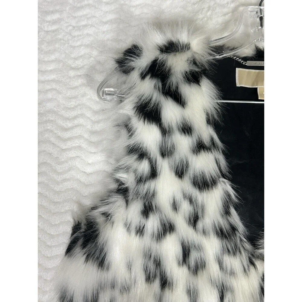 Michael Kors Faux Fur Vest Medium Black White Leopard Cropped Lined Mob Wife